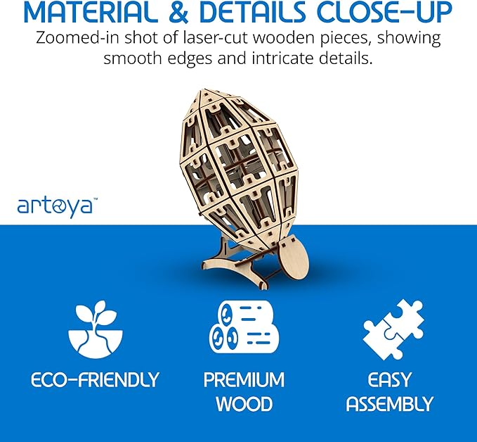 Artoya American Football Ball – 3D Puzzles for Adults 3D Wooden Puzzles for Adults Puzzle Football Model Kit Arts and Crafts Hobbies for Women Model Building Kits DIY Wooden Kit (Plain)