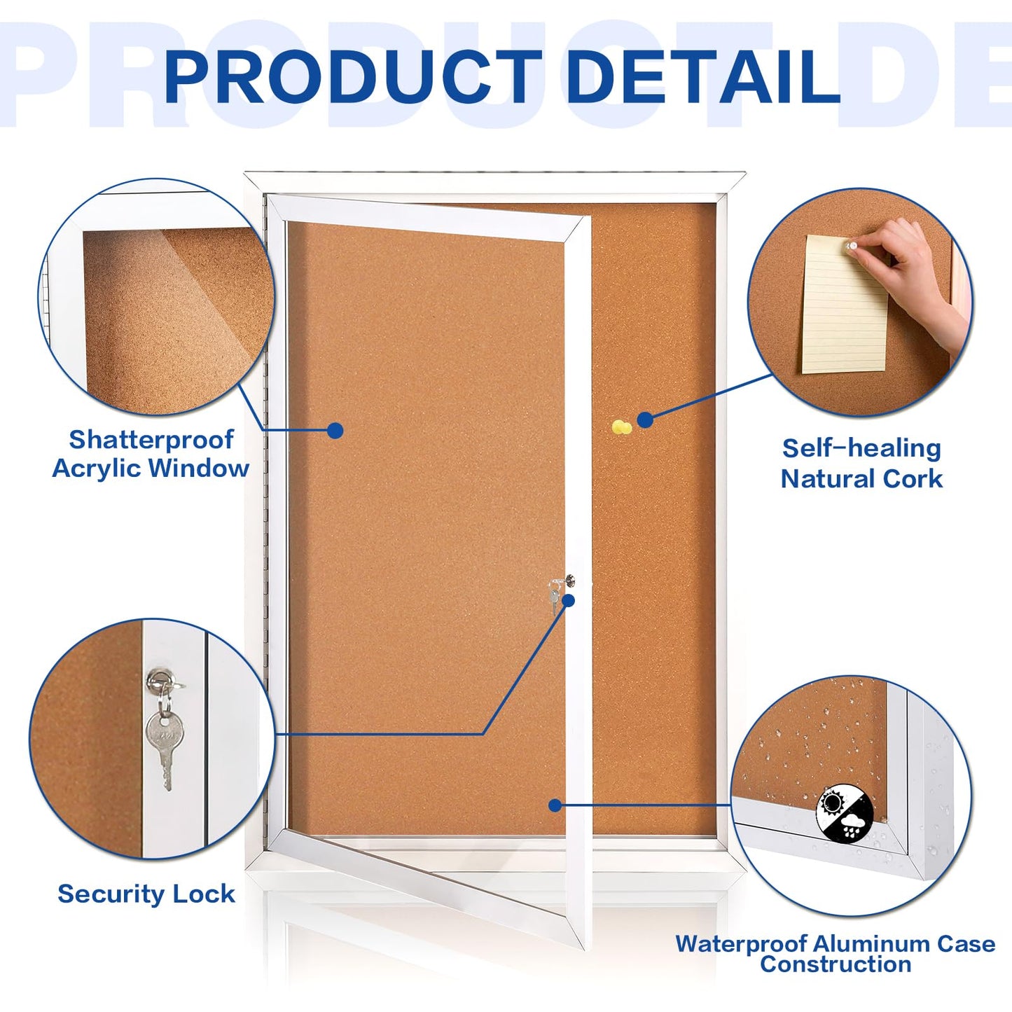 SWANCROWN Enclosed Cork Bulletin Board, Outdoor Bulletin Board Weatherproof with Acrylic Door and Keys, Wall-Mounted Notice Case, 28x20 Inches