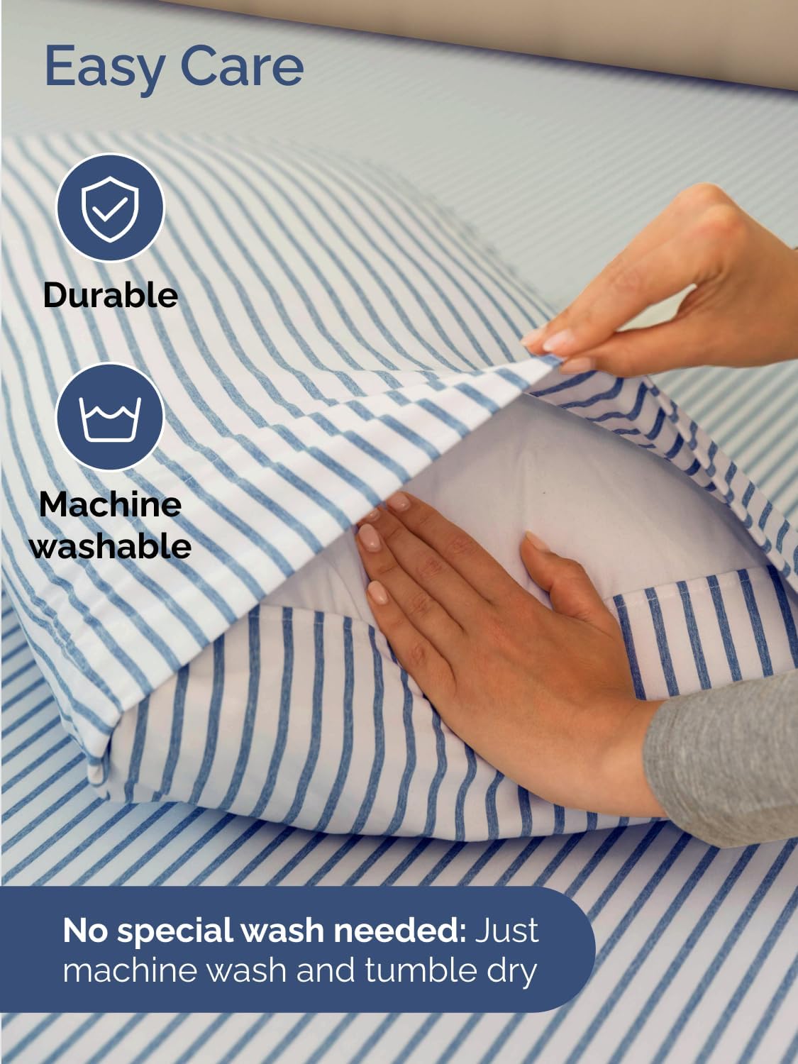 Skiennix Extra Deep King Sheet Set - 6-Piece Breathable Cooling Bedding - Soft, Wrinkle-Free Blue Stripes