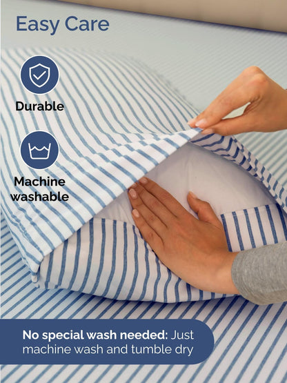 Skiennix Extra Deep King Sheet Set - 6-Piece Breathable Cooling Bedding - Soft, Wrinkle-Free Blue Stripes