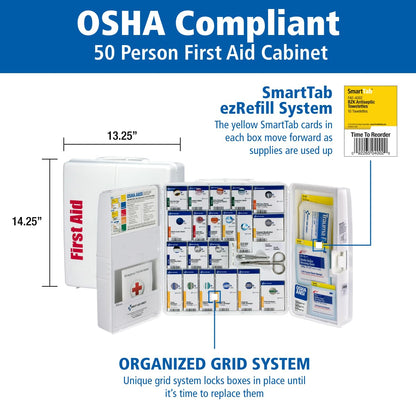 First Aid Only SmartCompliance 50-Person OSHA Compliant First Aid Kit for Business and Office Spaces - Large Plastic Cabinet - Emergency Supplies for Cuts, Bruises, and Scrapes - 245 Pieces