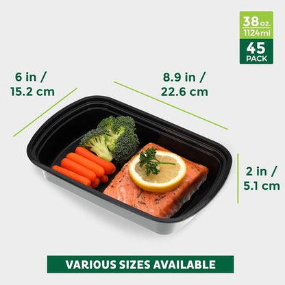 Freshware Meal Prep Containers - 45 Pack | 1 Compartment, BPA Free, Stackable, Microwave & Dishwasher Safe (38 oz)