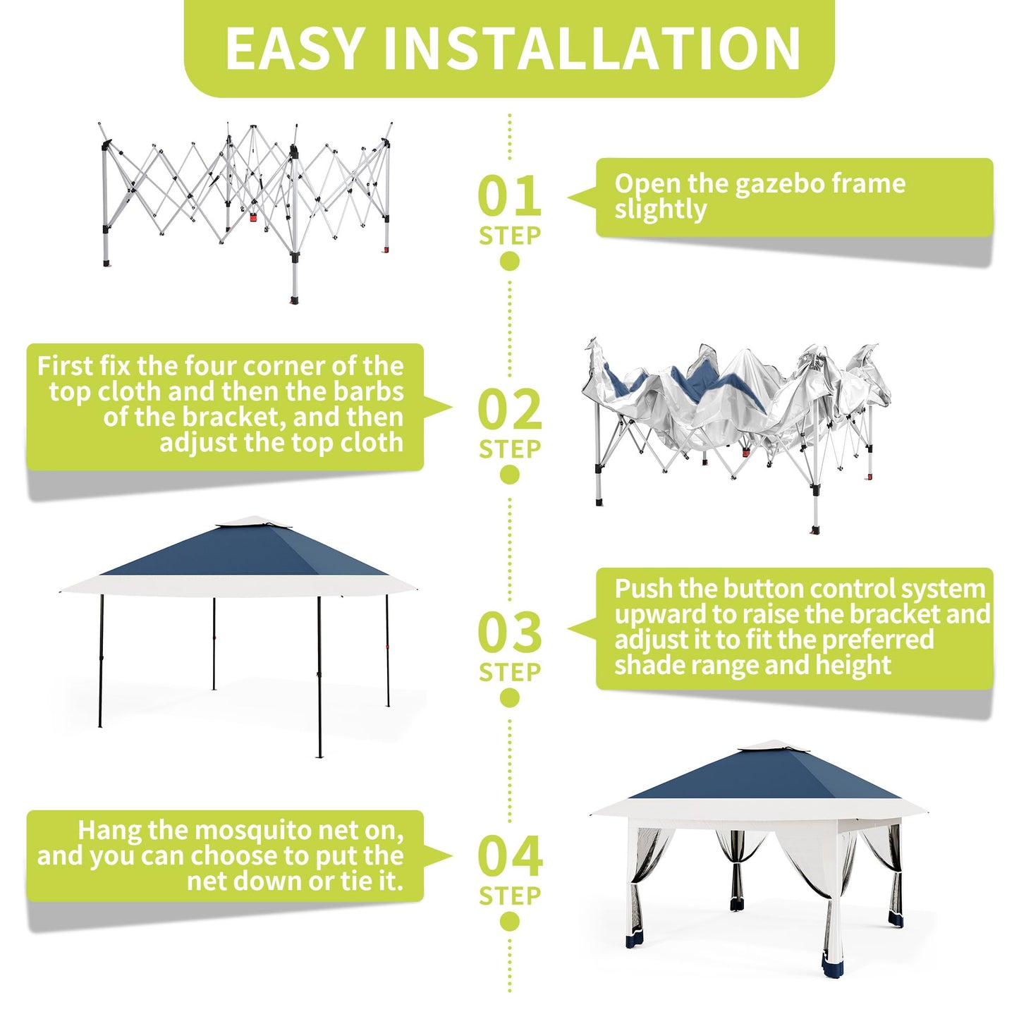 12x12ft Patio Gazebo, Outdoor Canopy with Mesh Walls, Pop Up Gazebo Tent with 4 Ropes 8 Stakes & Portable Carrying Bag, Double Roof, Easy Up Pavilion for Outside Garden, Backyard, Lawn
