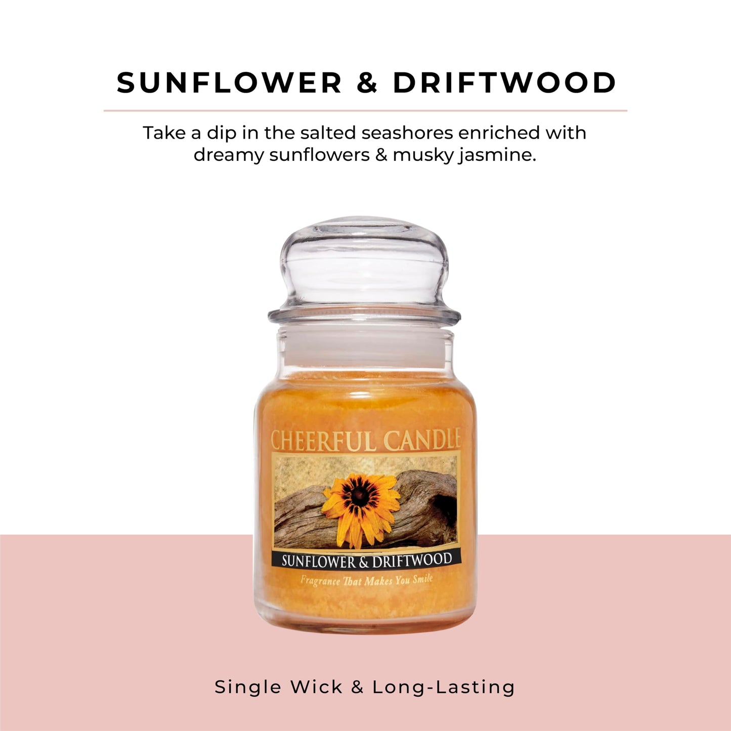 A Cheerful Giver - Sunflower & Driftwood - 6oz Small Scented Candle Jar with Lid - Cheerful Candle - 35 Hours of Burn Time, Candles Gifts for Women, Yellow