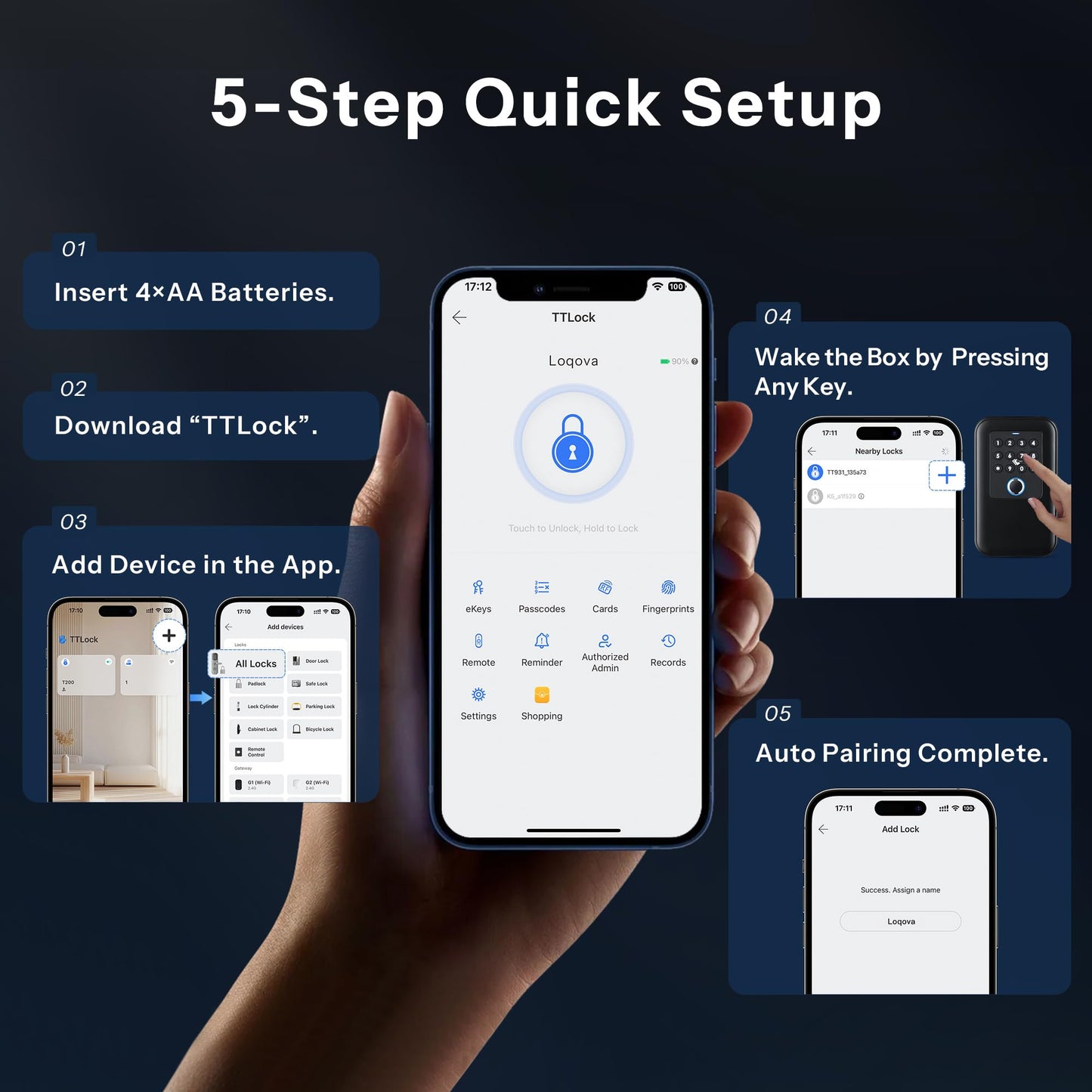 LOQOVA Smart Key Lock Box with Fingerprint, Passcode, TT-lock App, Access Card & Manual key, IP65 Waterproof, Wall-Mount or Shackle Design for Outdoor, Large Storage Ideal for Airbnb, Family & Realtor