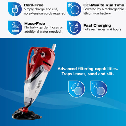 POOL BLASTER Pulse XL 350 Inground & Above Ground Pool Vacuum - American-Engineered Cordless Hoseless Vac with Auto-Start & XL Debris Chamber - Rechargeable Cleaner with 10.5" Head & 60 Min Runtime