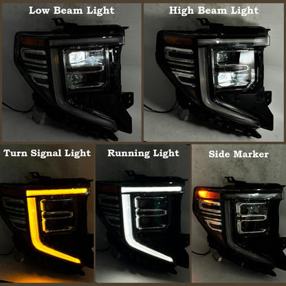 KAMDKI A Pair Black Trim LED Headlight Fit for 2022 2023 2024 GMC Sierra 1500 SLT/Denali Headlamp Assembly Left Driver and Right Passenger Side W/Module 85543193 85543194 85604121 85604122