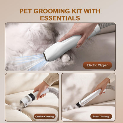 Ozumek Dog Grooming Vacuum, Dog Grooming Kit with Pet Clipper Nail Grinder, 3 Suction Modes Dog Brush Vacuum with 6 Pet Grooming Tools (Cream)
