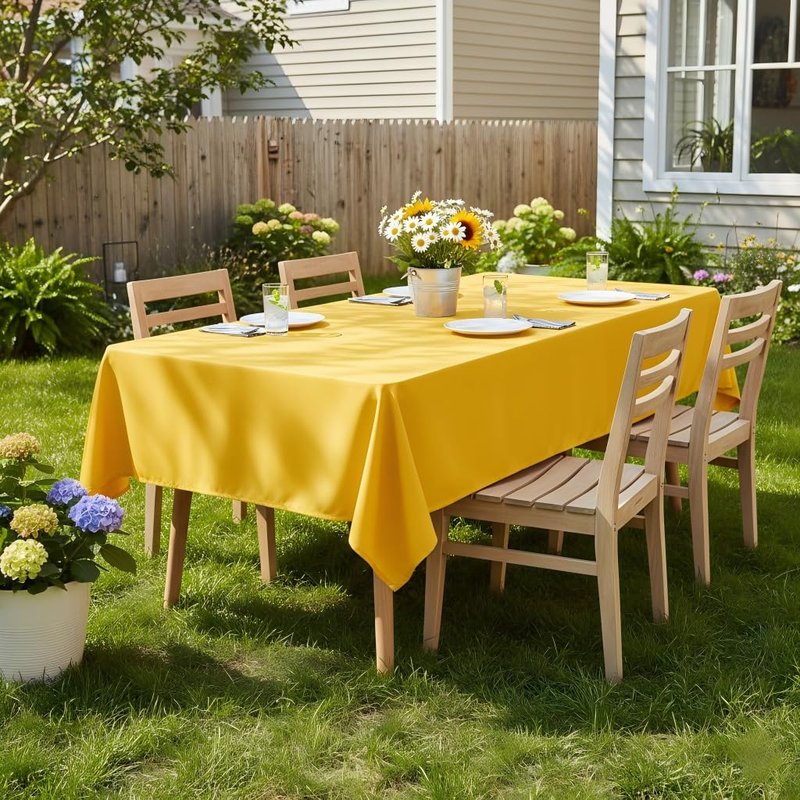 sancua Rectangle Tablecloth - 60 x 84 Inch - Stain and Wrinkle Resistant Washable Polyester Table Cloth, Decorative Fabric Table Cover for Dining Tables, Buffet Parties and Camping, Yellow