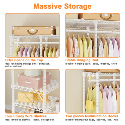 Ulif F4C Heavy Duty Clothes Rack with Dustproof Cover，Freestanding Clothing Racks for Hanging Clothes，Adjustable Closet Organizer System，Portable Garment Rack 45"W*15.8"D*71.3"H，Max Load 600LBS，White
