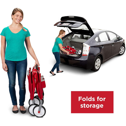 Radio Flyer 3-in-1 EZ Fold Wagon with Canopy, for Kids 1.5+, UV Shade, One-Hand Flat Fold, Seats 2 or Converts to Bench, DuraClean Fabric, Rubber Tires, 150 lb Capacity, Wagon for Kids or Cargo