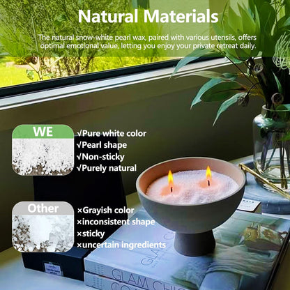 kitrax Pearled Candle 18 Oz - Nature Unscented Non Toxic Luxury Long Lasting Powder Candles - Lasts up to 120 Hours - Refillable Candle Sand with 30 Wicks for DIY Candle Making