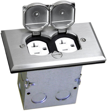 ENERLITES Flip Lid Cover Floor Box Kit with 20A Tamper-Weather Resistant Receptacle Outlets, 1-Gang 5" x 2.87" Cover, Watertight Gaskets, 975507-C and 975507-S