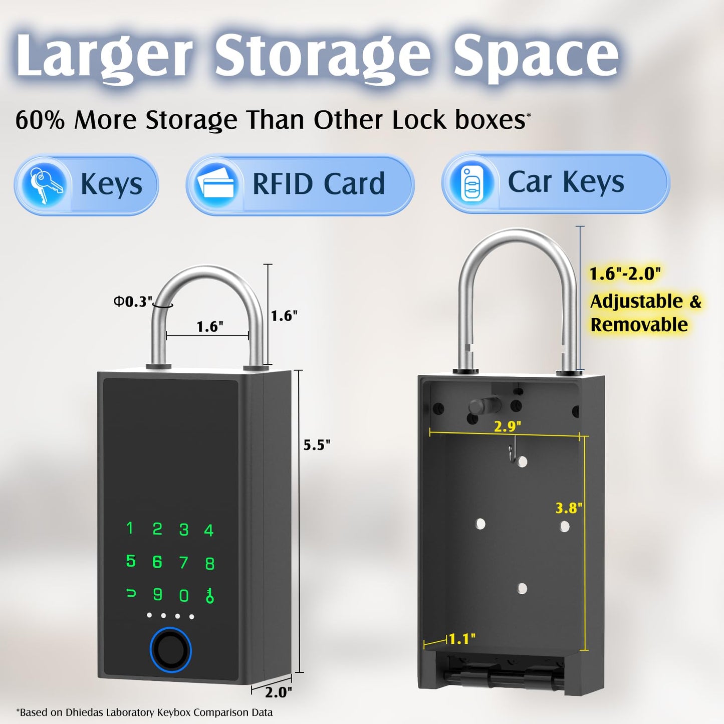 Smart Key Lock Box with Code, Dhiedas Large Fingerprint Lock Box with APP Control, Electronic Digital Weatherproof Security Hide Key Lock Box Wall Mount & Door Hanging for Outdoor Realtor Airbn