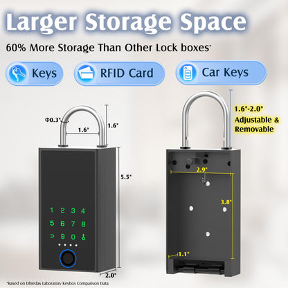 Smart Key Lock Box with Code, Dhiedas Large Fingerprint Lock Box with APP Control, Electronic Digital Weatherproof Security Hide Key Lock Box Wall Mount & Door Hanging for Outdoor Realtor Airbn