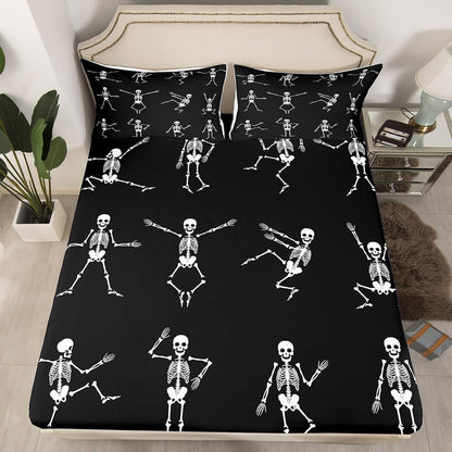 Erosebridal Sugar Skull Sheet Set Twin Size Skeleton Bones Bedding Set for Kids Boys Girls Teens Adult Halloween Horror Theme Fitted Sheet Gothic Spooky Bed Sheets 3 Pieces with 1 Pillow Case