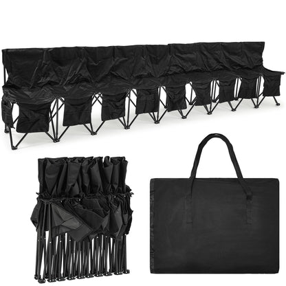 Wonderjune Folding Soccer Bench Portable Sports Team Bench with Pockets and Carrying Bag for Sports Team Outdoor Camp Travel Soccer Practice(Black,9 Seat)