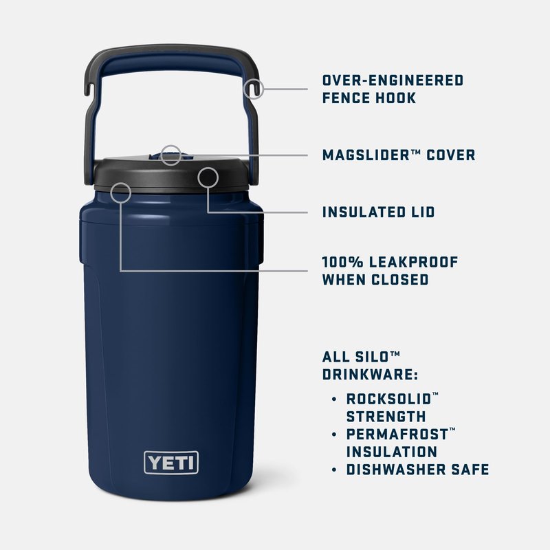 YETI Silo Half Gallon Insulated Straw Cap Water Jug – Leakproof, Lightweight Sports Bottle with Fence Hook Handle – Keeps Drinks Ice-Cold – Ideal for Gym, Sports & Tournaments, Navy