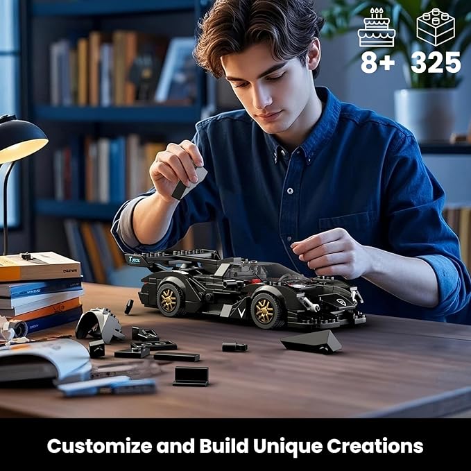 Mould King Super Sports Car Building Set with Display Case 355 Piece Race Car Model Construction Toy for Kids Ages 8+ and Adults Collectible Vehicle Building Blocks Kit