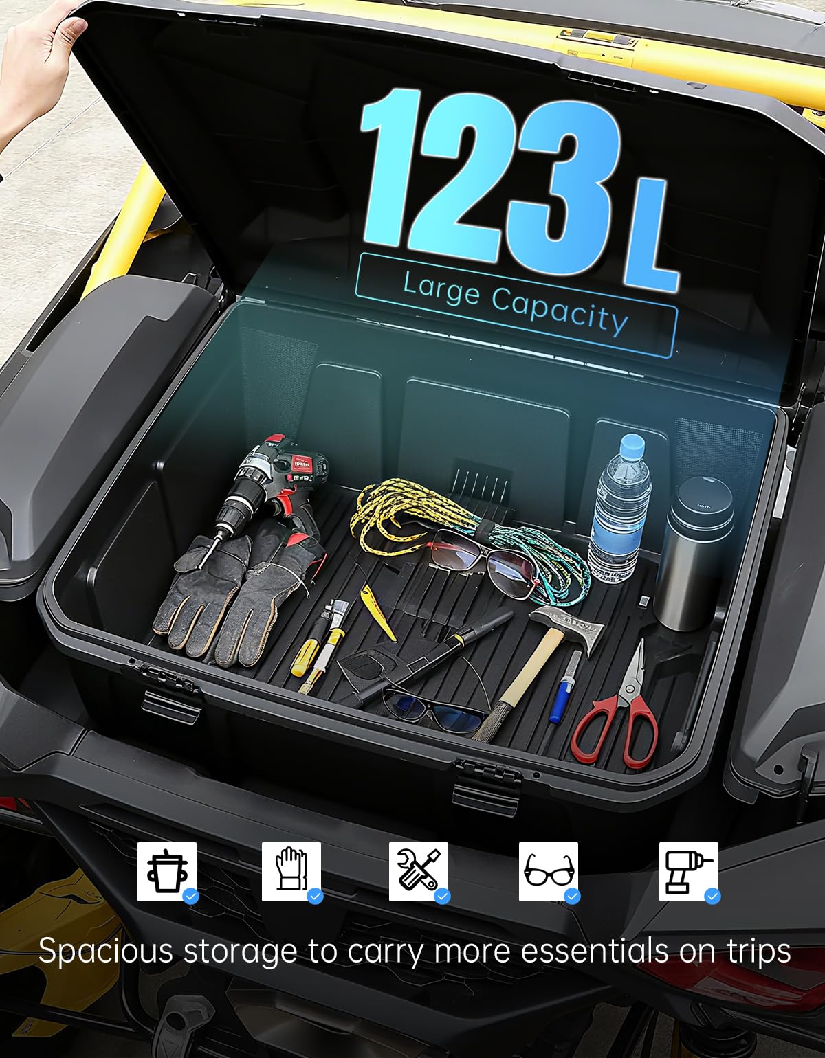 96L Cargo Trunk Storage Box & 13.5L Side Cargo Storage Boxes Set for Can-Am Maverick R/R X/X RS 2024+ Accessories, R Max/X/X RS/Smart-Shox 2025+, Replaces 715007182, 715007372, 3PCS