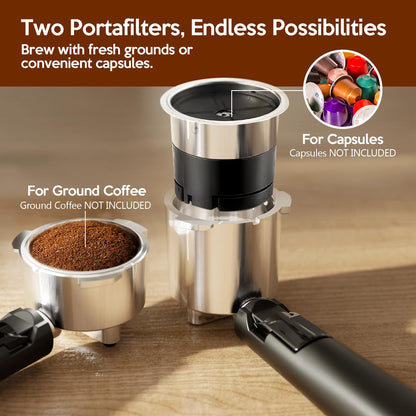 20 Bar Espresso Machine Semi-Automatic, Professional Coffee Maker with Milk Frother Steam Wand & 45OZ Removable Water Tank, Home Barista System for Cappuccino, Latte, Americano-Stainless Steel-Green