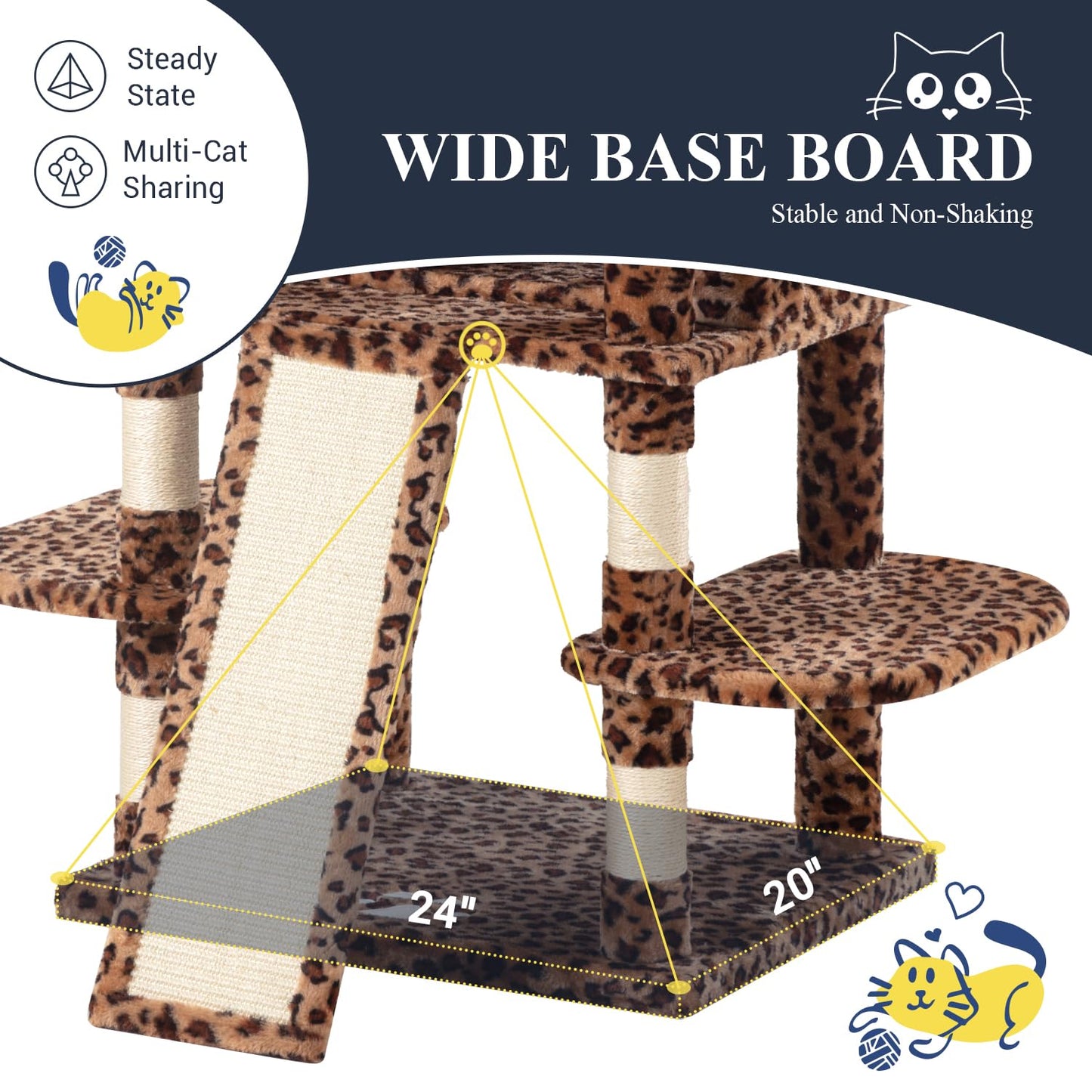 Allewie 68 Inches Cat Tree/House and Towers for Big Feline/Scratching Post/Multi-Level Large Kitty Climbing Tree with Condo/Leopard Print