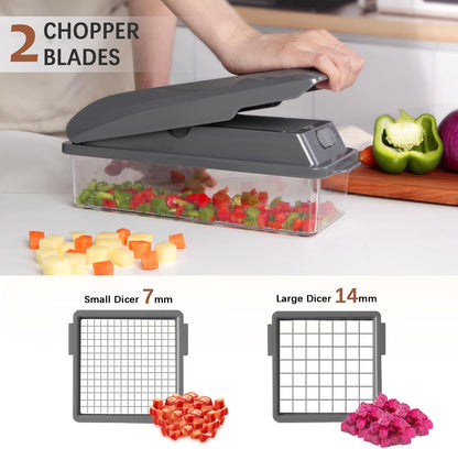 LHS Professional Vegetable Chopper - 11-in-1 Multifunctional Food Slicer with Storage Containers | Grey