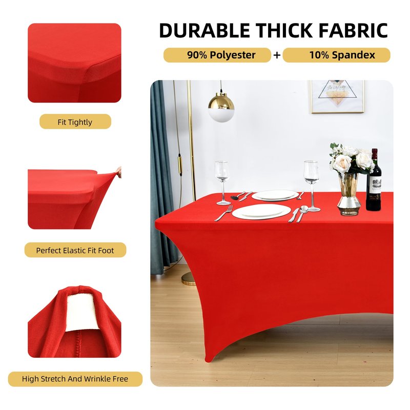 ZarzaaSik 10-Pack 4ft Red Spandex Table Covers for Rectangular Folding Tables - Wrinkle Resistant Stretch Tight Table Cloths - Fitted Table Protector for Parties, Trade Shows, Banquet, and Wedding