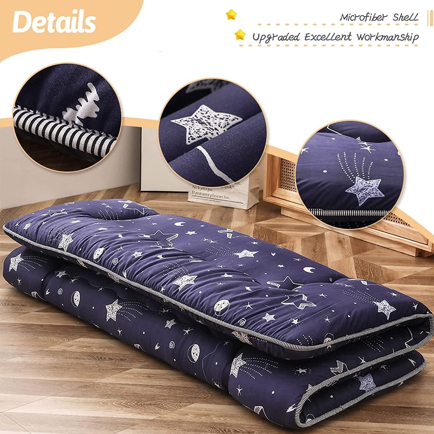 MAXYOYO Navy Star Futon Mattress Japanese Tatami Mat Foldable Futon Portable Camping Mattress Kids Sleeping Pad Floor Couch, Full