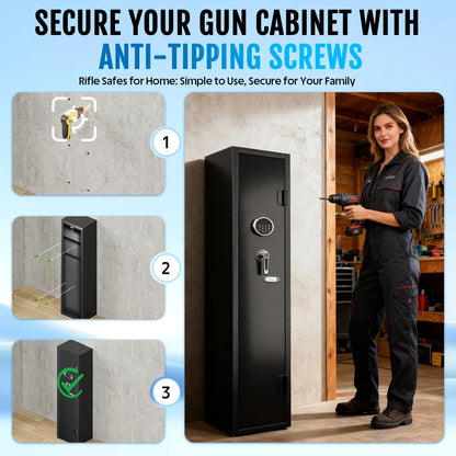 KAER 2-3 Gun Safe,Rifle Safe,Gun Safe for Rifles and Pistols,Gun Cabinet for Shotguns,Long Gun Cabinet for Shotguns with Removable Storage Shelf,LED Light,Quick Access Rifle Safes,Adjustable Shelves