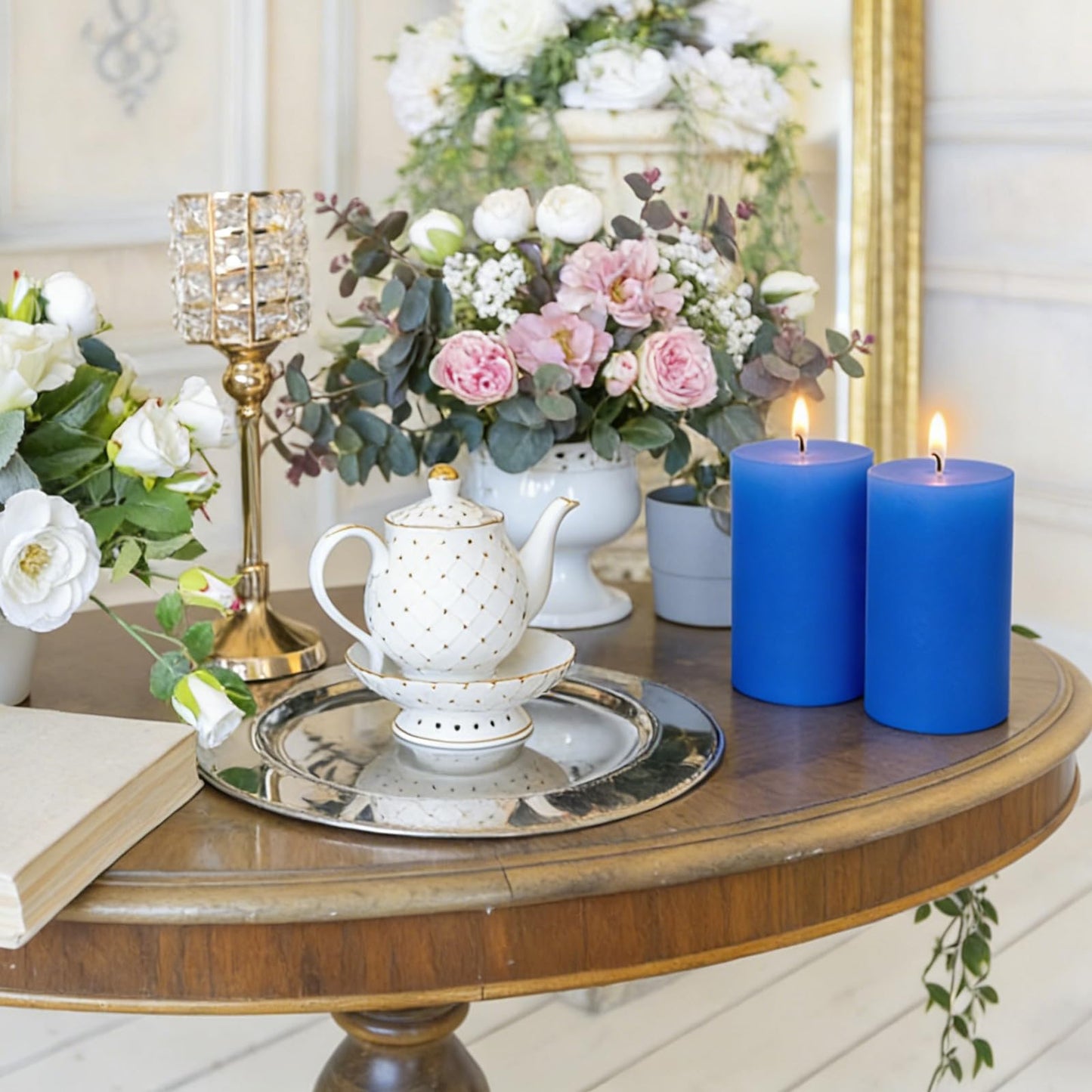 2.8" x 6" Hand-Poured Unscented Candle, Dripless Pillar Candle Set of 3, Approx 120 Hours Burn Time, Rustic Country Style, for Wedding, Dinner, Christmas and Home Decor, Dark Blue