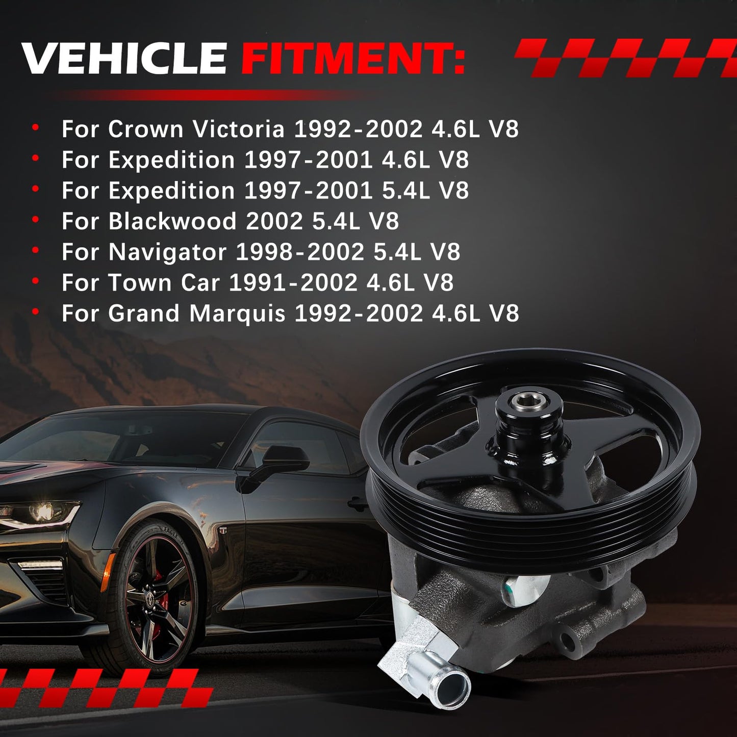 Autodevil 20-260 Power Steering Pump Fit for Crown Victoria 1992-2002 4.6L, Expedition 97-01 4.6L 5.4L, Blackwood 02 5.4L, Navigator 98-02 5.4L, Town Car 91-02 4.6L, Grand Marquis 92-02 4.6L