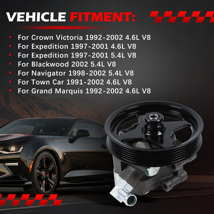 Autodevil 20-260 Power Steering Pump Fit for Crown Victoria 1992-2002 4.6L, Expedition 97-01 4.6L 5.4L, Blackwood 02 5.4L, Navigator 98-02 5.4L, Town Car 91-02 4.6L, Grand Marquis 92-02 4.6L
