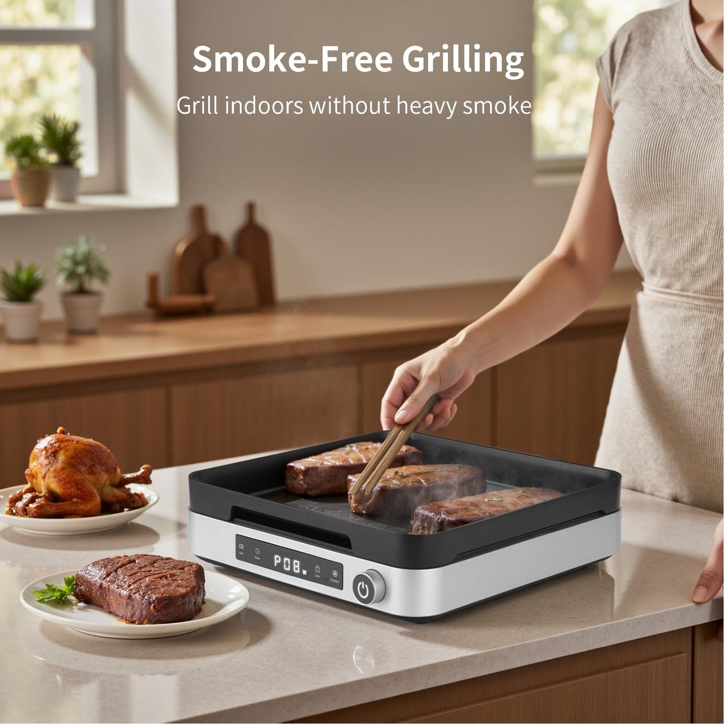 Cooktron 2-in-1 Induction Cooktop with Grill Pan – Portable 1 Burner Induction Hot Plate 1800W, Removable Griddle, 10 Power & 5 Temp Levels, Touch & Knob Control for Kitchen or RV Camping