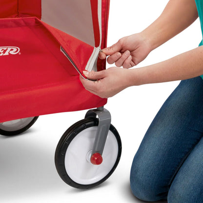 Radio Flyer 3-in-1 EZ Fold Wagon with Canopy, for Kids 1.5+, UV Shade, One-Hand Flat Fold, Seats 2 or Converts to Bench, DuraClean Fabric, Rubber Tires, 150 lb Capacity, Wagon for Kids or Cargo
