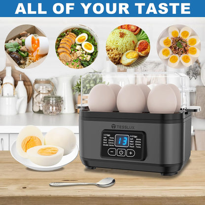 Tesslux Electric Egg Cooker - 6 Egg Capacity for Hard Boiled, Poached, Scrambled Eggs | Auto Shut Off (Gray)