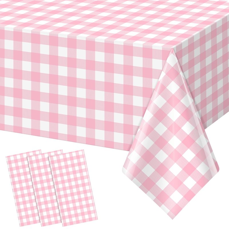 YIDAKO 3pcs 54X108inch Pink Checkered Tablecloth,Pink Gingham Tablecloths Buffalo Plaid Disposable Plastic Table Covers for Birthday Baby Shower Bridal Wedding Party Birthday Decorations