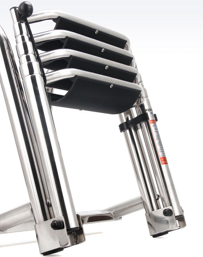 Mojiate 4-Step Heavy-Duty Stainless Steel Pontoon Boat Ladder with Extra Wide Steps & Handrails | Telescoping Folding Rear Entry Ladder, 600lbs Capacity, Marine-Grade 316 Stainless Steel