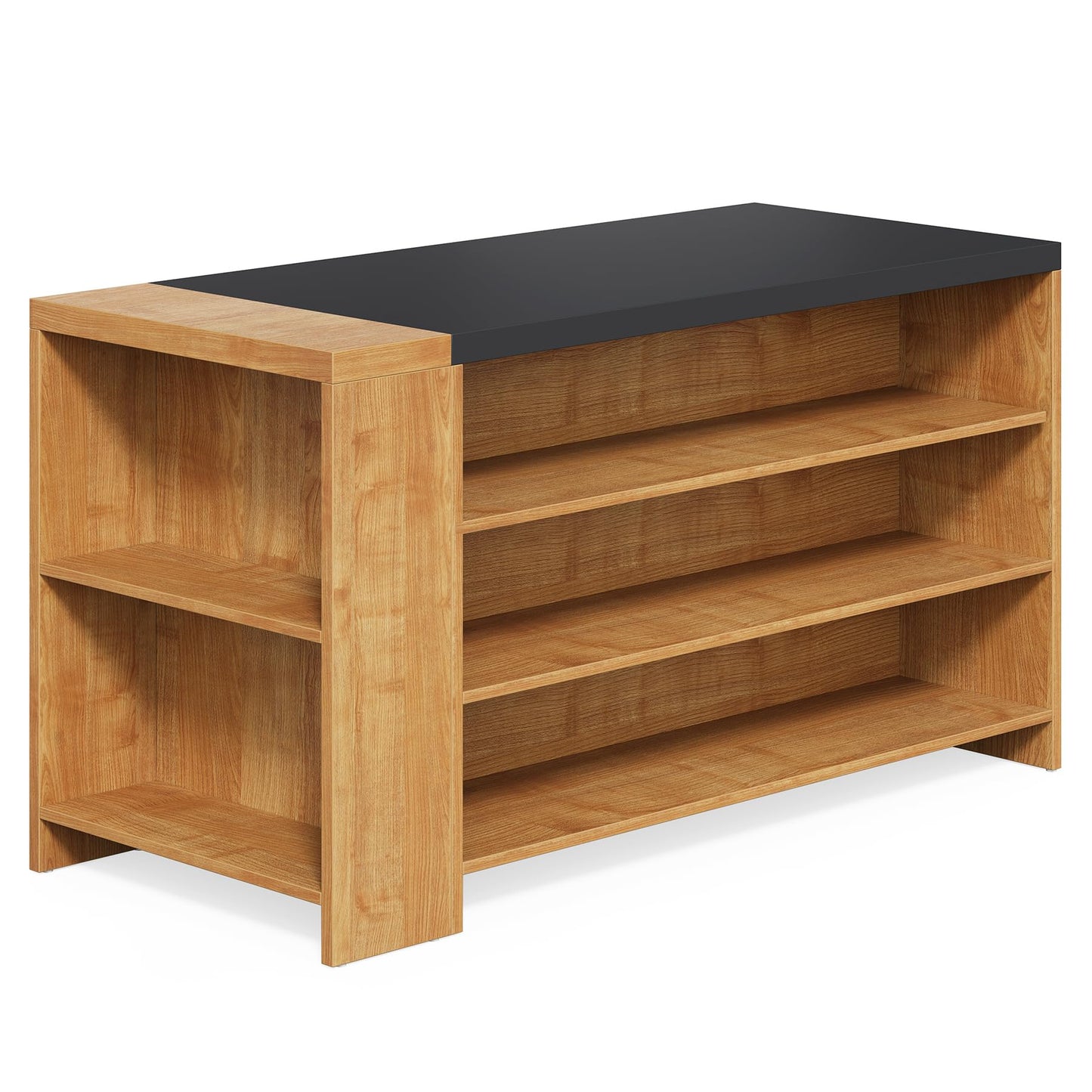 Little Tree 55 Inches Kitchen Island, 4-Tier Kitchen Storage Cabinet with Large Worktop & Leg Room, Modern Wooden Kitchen Stationary Island for Dining Room, Coffee Bar Cabinet for Living Room, Oak