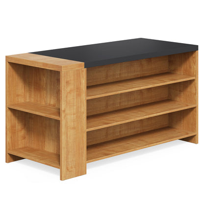 Little Tree 55 Inches Kitchen Island, 4-Tier Kitchen Storage Cabinet with Large Worktop & Leg Room, Modern Wooden Kitchen Stationary Island for Dining Room, Coffee Bar Cabinet for Living Room, Oak