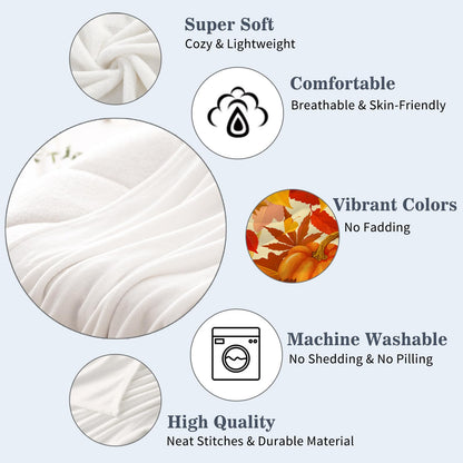 Neatee Living Fall Decorative Throw Blanket Orange Thanksgiving Autumn Pumpkin LeavesThrow Blanket for Couch Sofa Bed Outdoor Lightweight Fuzzy Soft Plush Fleece Lap Blankets and Throws 50x60