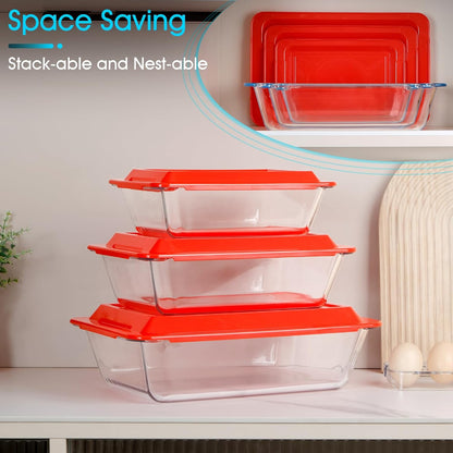 NUTRIUPS Deep Glass Baking Dish Set - 3-Pack with Lids | 1.5Qt, 2.4Qt, 3.7Qt | Perfect for Lasagna & Oven Use