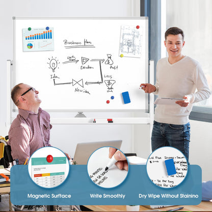MaxGear Rolling Whiteboard, 48x32 Mobile White Board on Wheels, Double-Sided Magnetic Dry Erase Board with Stand, Adjustable Height Large Whiteboard for Home, School & Office, White