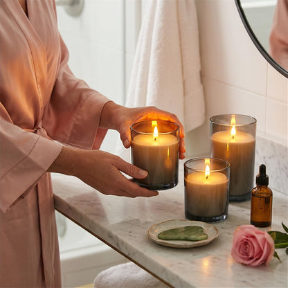 LinYang International Vanilla Scented Glass Real Wax Flameless Flickering LED Candles,Remote/Timer Battery Operated Pillar Light,Home/Spa/Office/Festivals/Weddings/Gifts for Decor, Safe for Pets/Kids