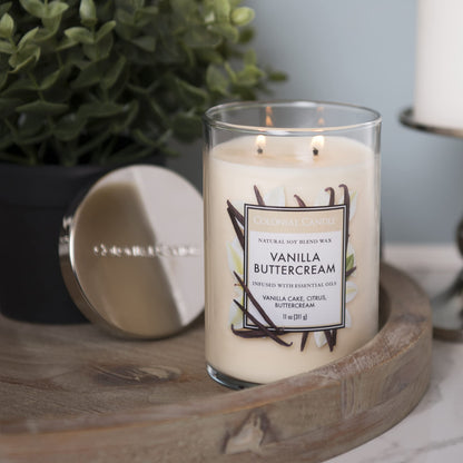 Colonial Candle Vanilla Buttercream Scented Jar Candle, Classic Cylinders Collection, 2 Wick, White, 11 oz - Up to 80 Hours Burn