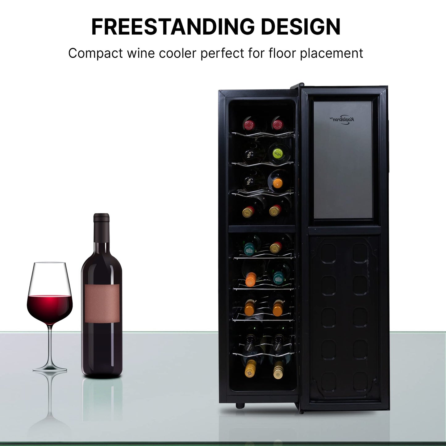 Koolatron Urban Series 18 Bottle Slim Dual Zone Wine Cooler, Thermoelectric Wine Fridge, Freestanding Wine Refrigerator for Home Bar, Kitchen, Apartment, Condo, Cottage