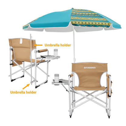 FUNDANGO Aluminium Camping Director Chair with Armrest, Portable Lightweight Folding Outdoor Camping Chair with Side Table & Umbrella Holder, Full Back Lawn Chair for Camping Fishing Picnic Stadium