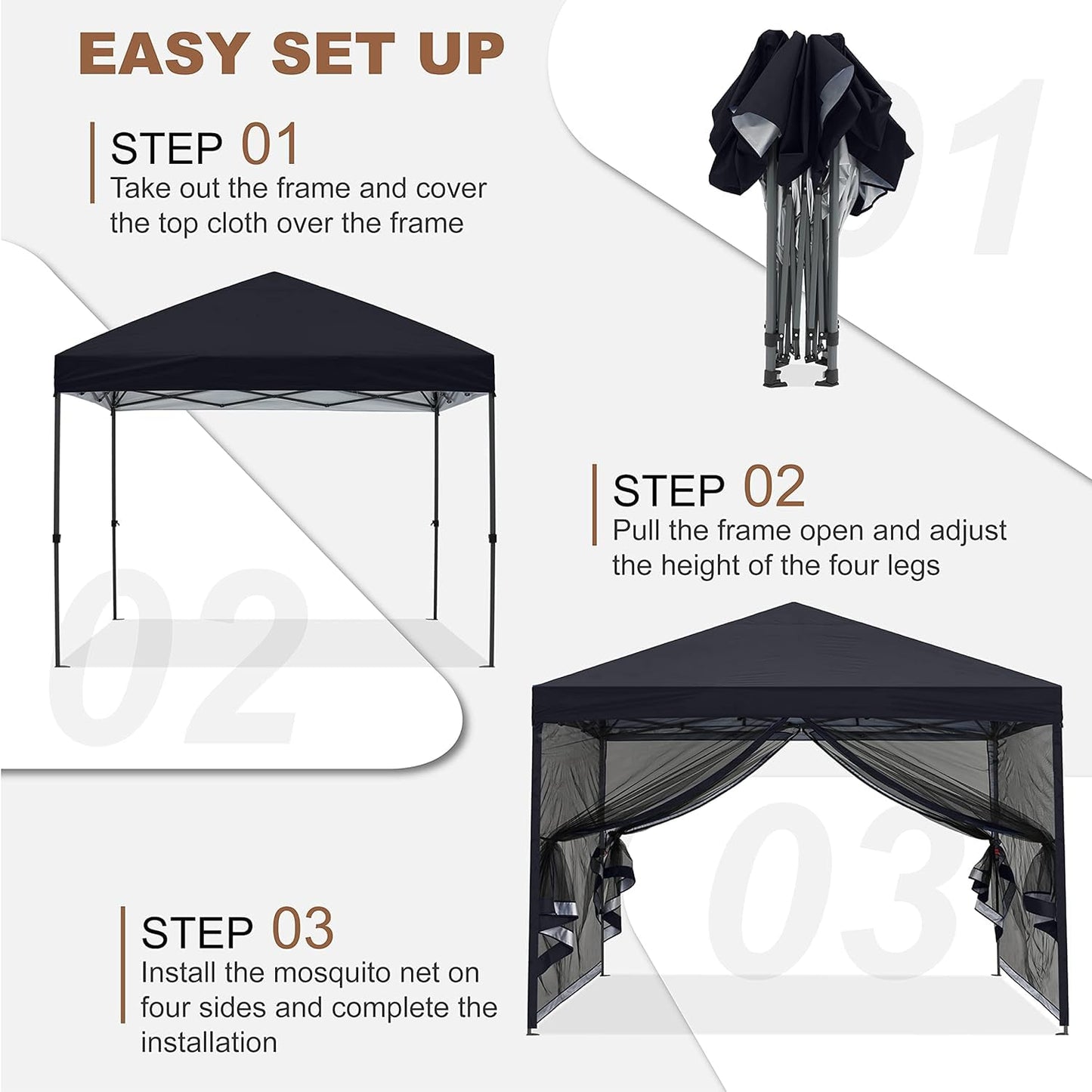 MASTERCANOPY Pop-Up Setup Outdoor Canopy with Netting Screen Walls, 10x10, Black