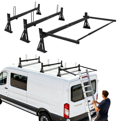 hightall Van Ladder Rack with Roller,Adjustable Length 50-61" Van Roof Rack with Cargo Stoppers,Compatible with Ford Transit150/250/350,Enclosed Trailer,Drilling Required