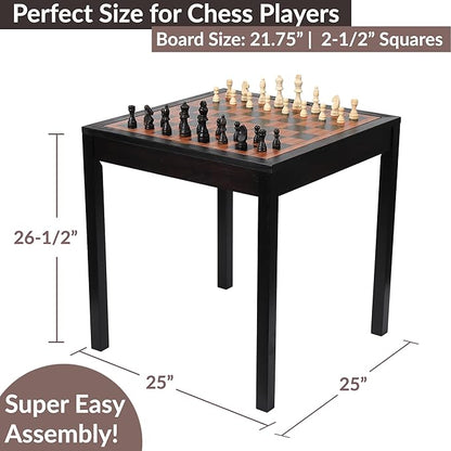 Sterling Games Wooden Chess Table | Chess Checkers and Backgammon 3 in 1 Combo Game Table Furniture Set 25 x 25 4 King Dark Zebra